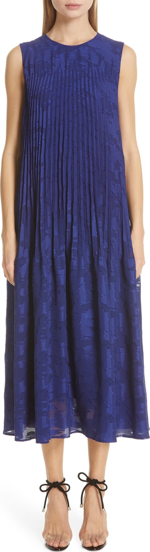 ADEAM Pleated Camouflage Fil Coupé Midi Dress