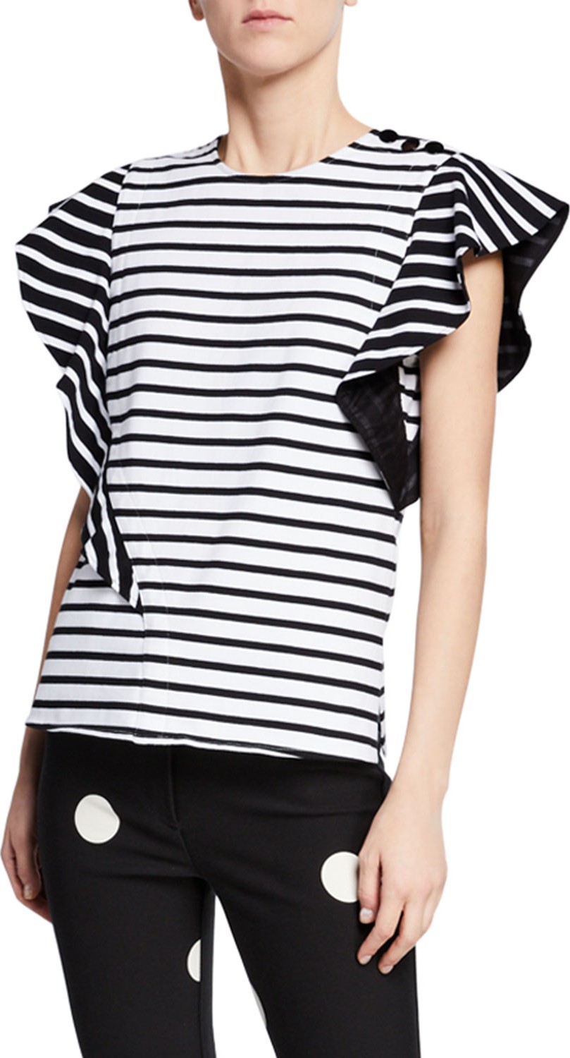 Derek Lam 10 Crosby Stripe Top w/ Ruffle Sleeves