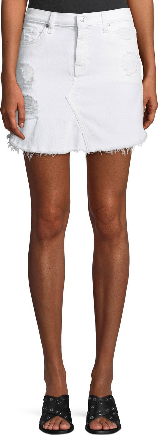 7 For All Mankind Destroyed Denim Scalloped-Hem Skirt