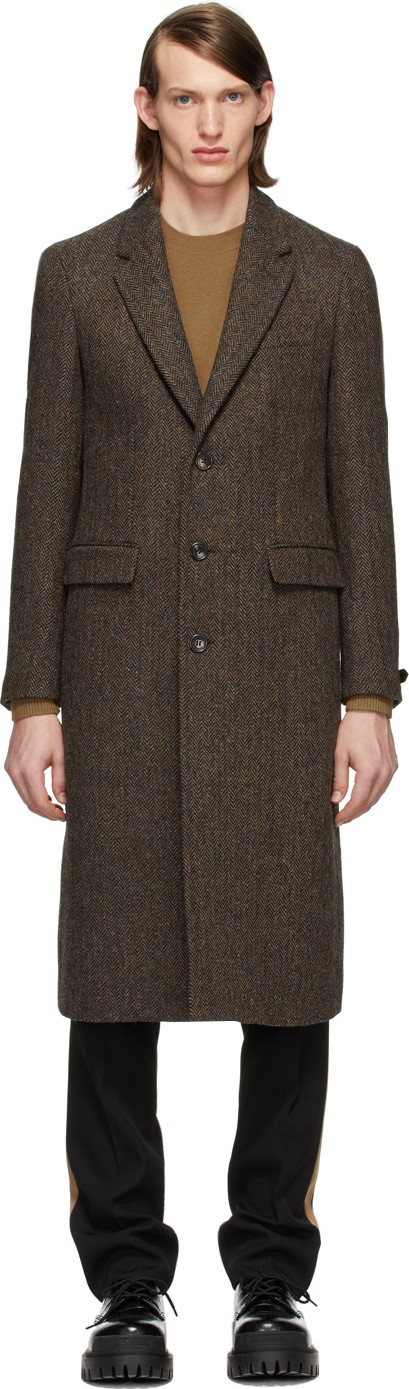 Burberry London England Brown Herringbone Breasted Coat