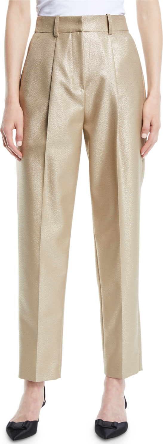 Emporio Armani High-Waist Straight-Leg Metallic-Wool Pants
