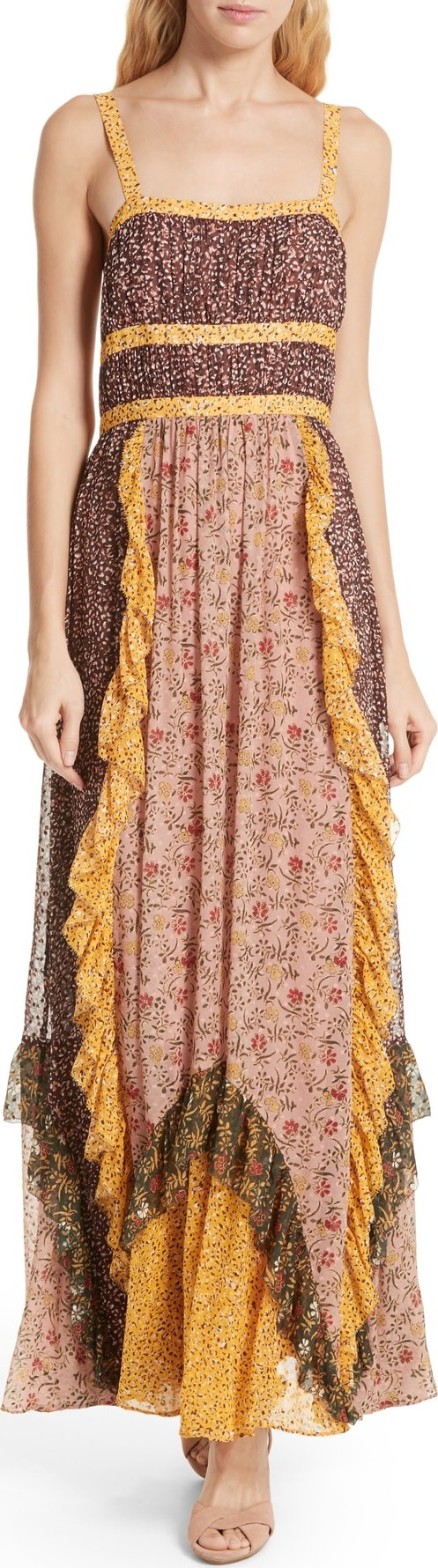 Ulla Johnson Brie Floral Print Silk Blend Maxi Dress