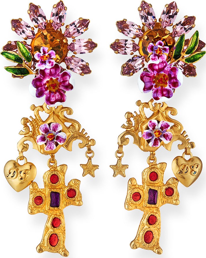 Dolce & Gabbana Crystal Sacred Heart Drop Earrings