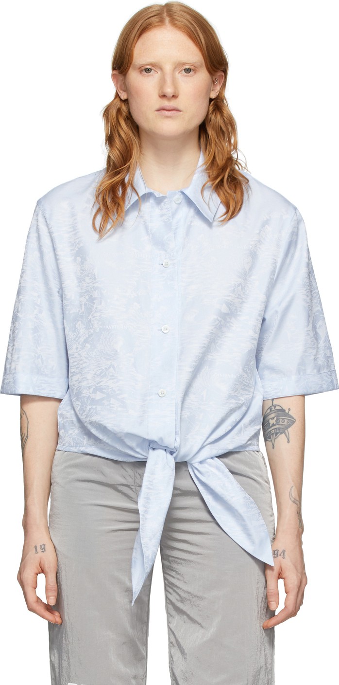 Off White Blue Waves Knot Baseball Shirt