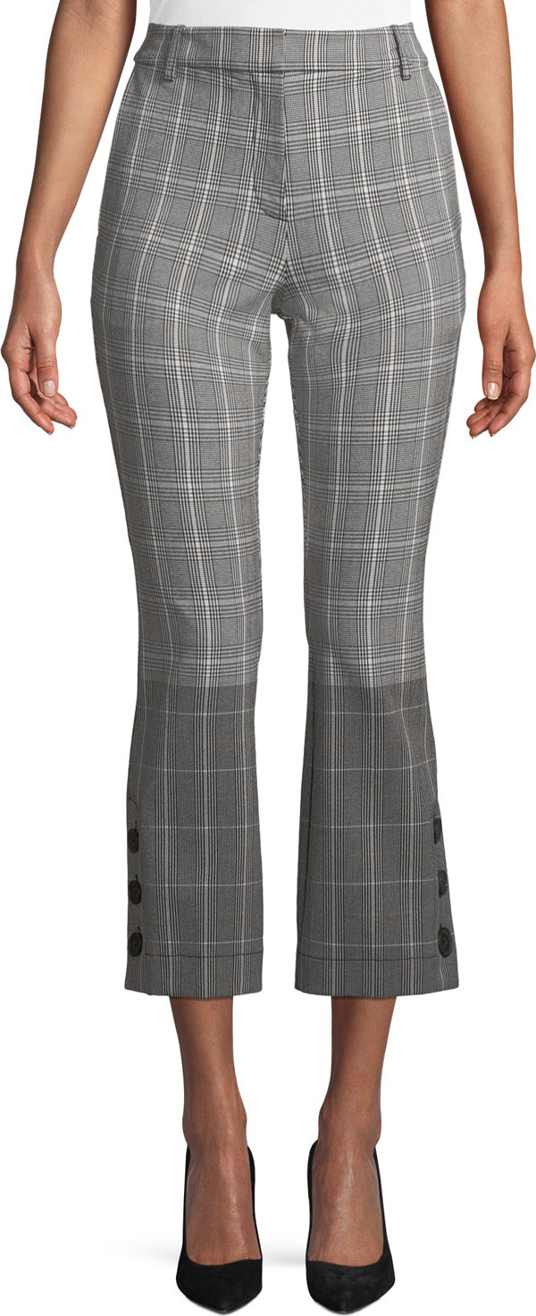 Derek Lam 10 Crosby Cropped Check Flare Trousers with Button Hem