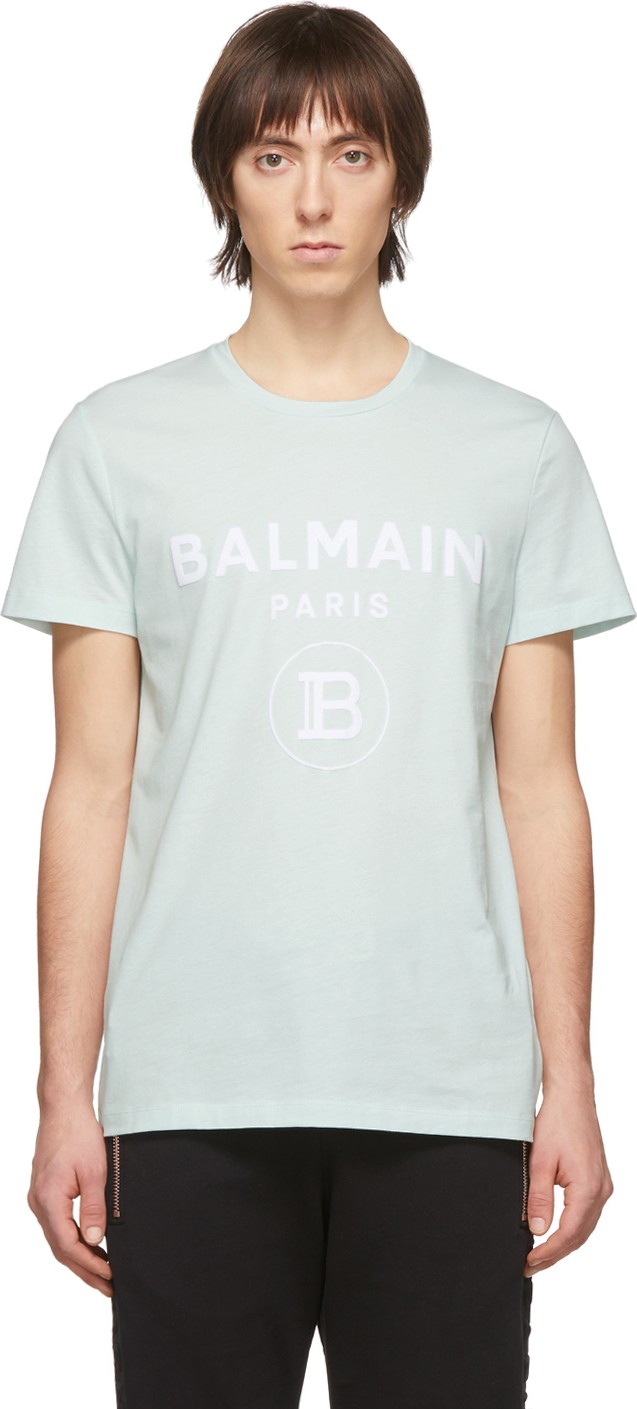 Balmain Green Flocked Logo T-Shirt