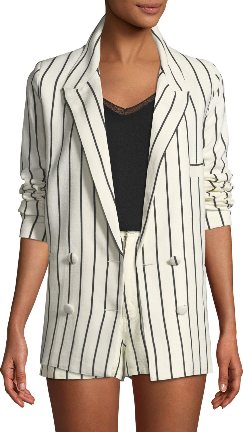 Lovers + Friends Fanning Striped Double-Breasted Linen Blazer