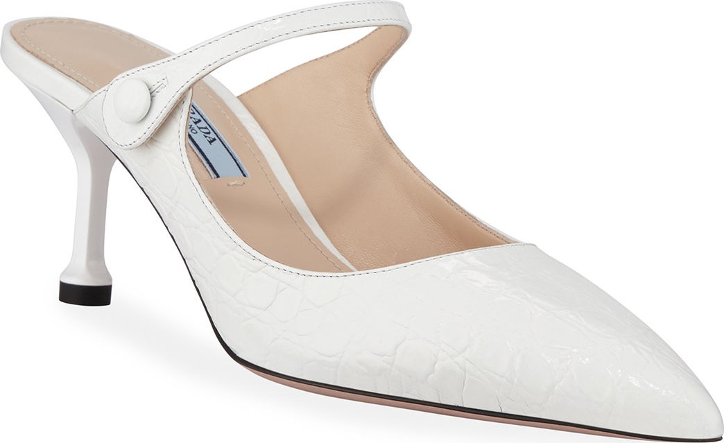 Prada Croc-Embossed Mary Jane Mules
