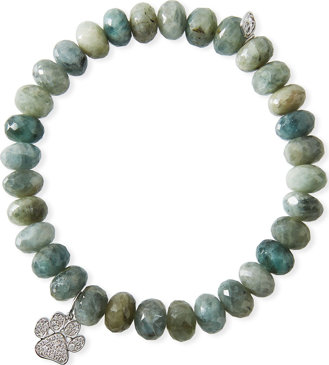 Sydney Evan Moss Aqua & Diamond Paw Bracelet