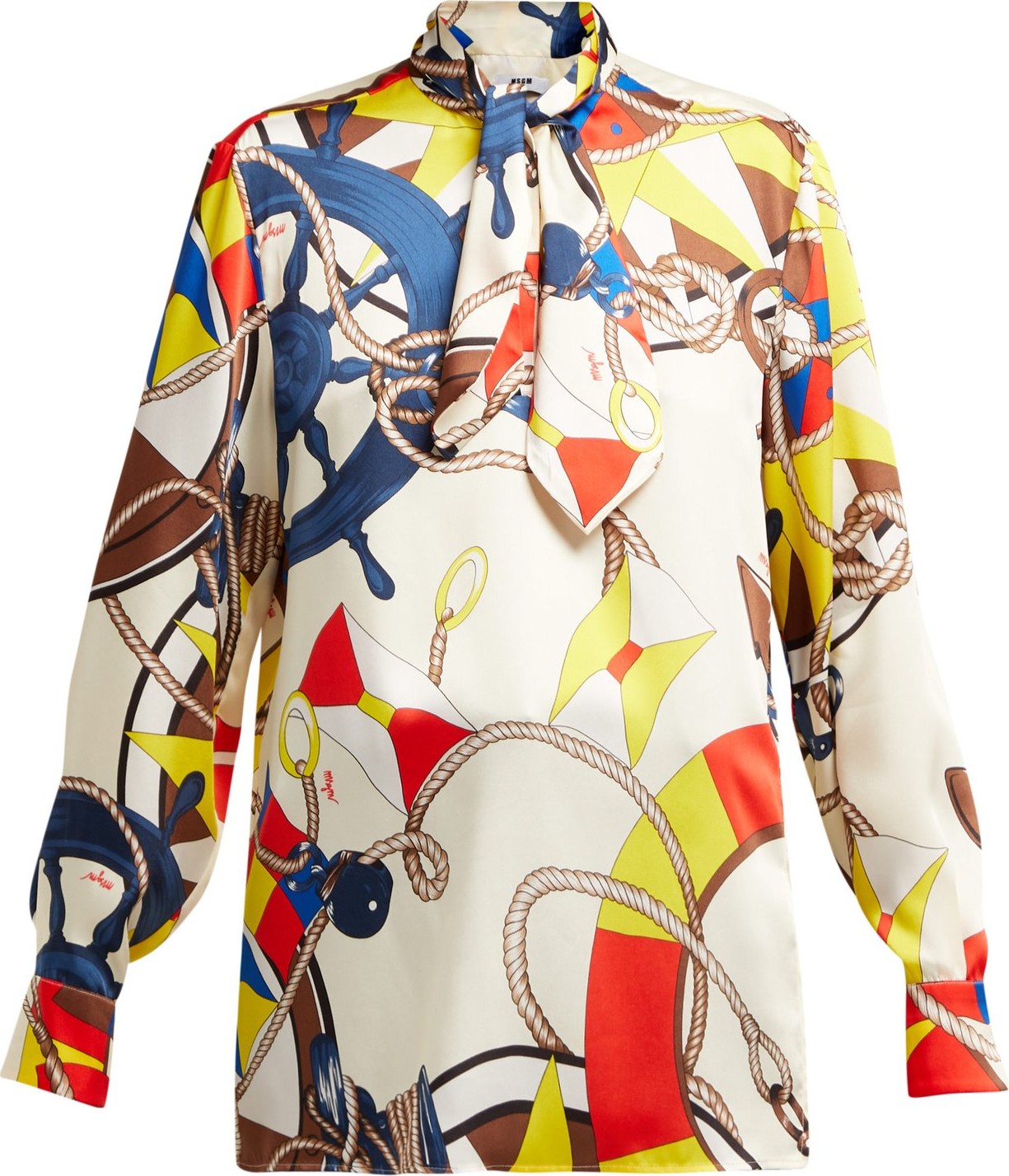 MSGM Scarf-print satin blouse