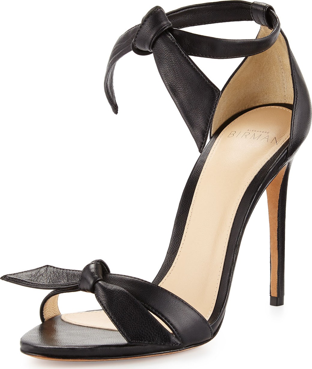 Alexandre Birman Clarita Leather Ankle-Tie 100mm Sandals, Black