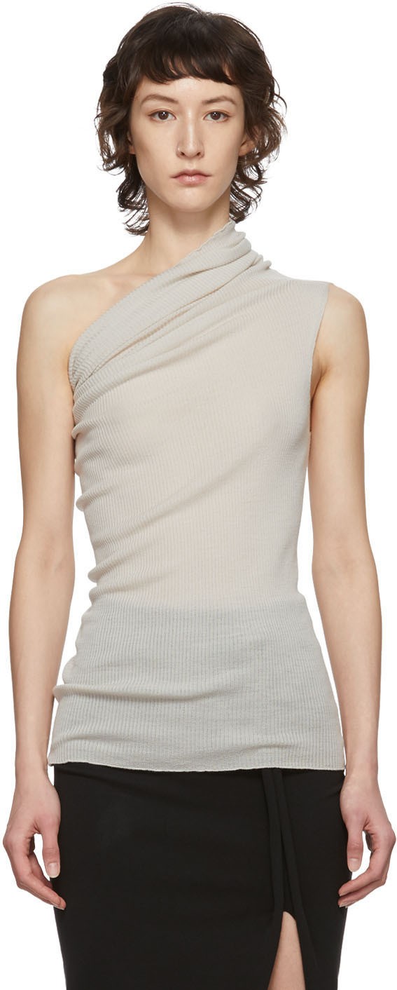 Rick Owens Off-White One Shoulder Tank Top