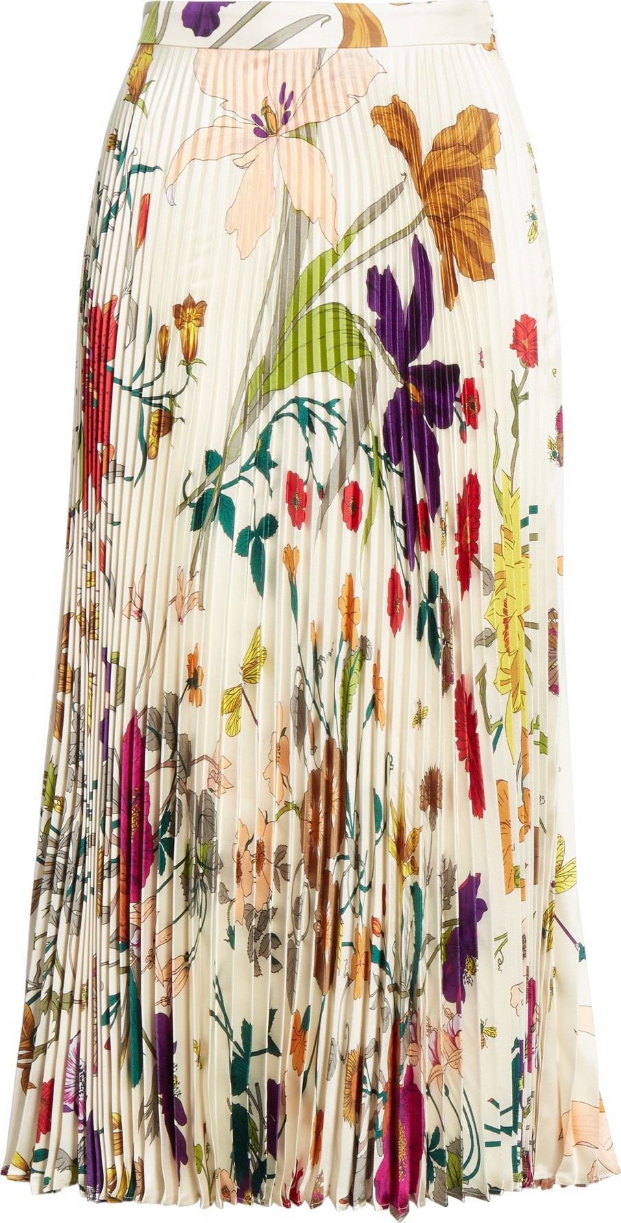 Gucci Gothic Floral Print Pleated Silk Twill Midi Skirt