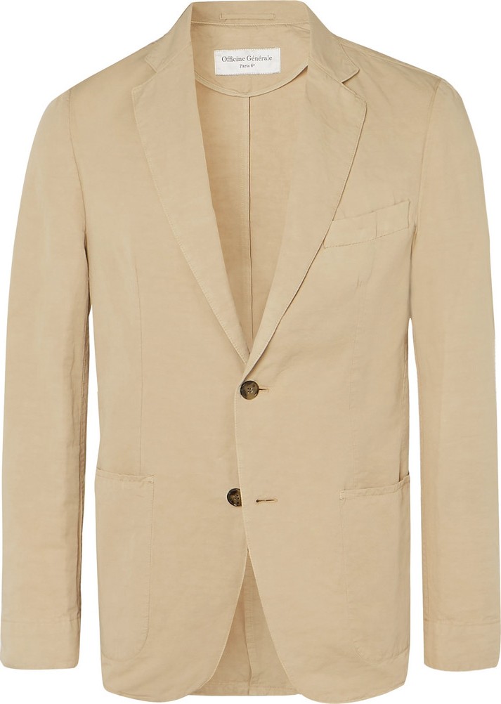 Officine Générale Tan Slim-Fit Unstructured Garment-Dyed Cotton and Linen-Blend Suit Jacket