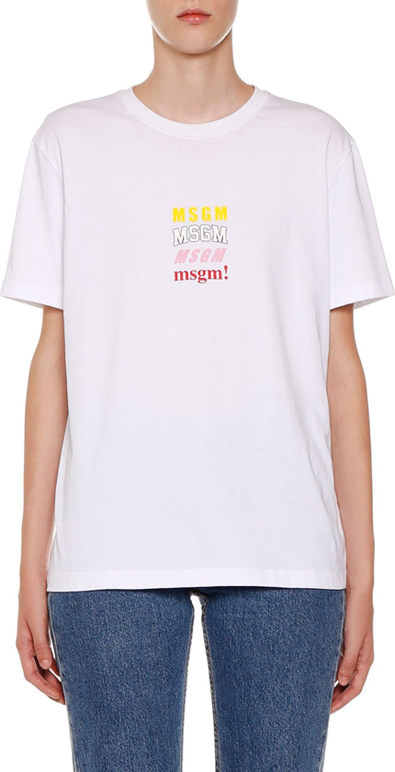 MSGM Multicolor Logo-Print Crewneck Short-Sleeve Tee