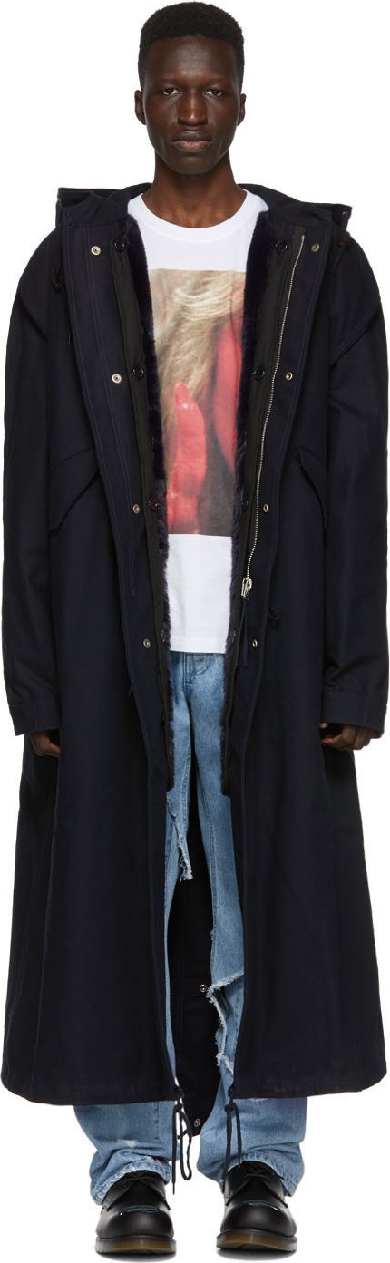 Raf Simons Navy Mother On Phone Long Parka