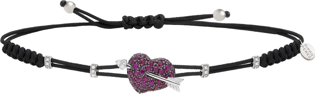 Pippo Perez 18k Ruby Heart & Diamond Arrow Pull-Cord Bracelet
