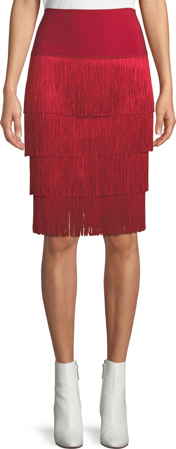 Norma Kamali Jersey Skirt w/ Fringe Layers