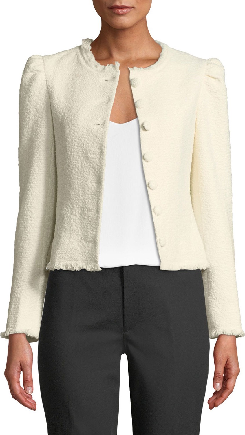 Club Monaco Milah Textured Puff-Shoulder Cropped Jacket
