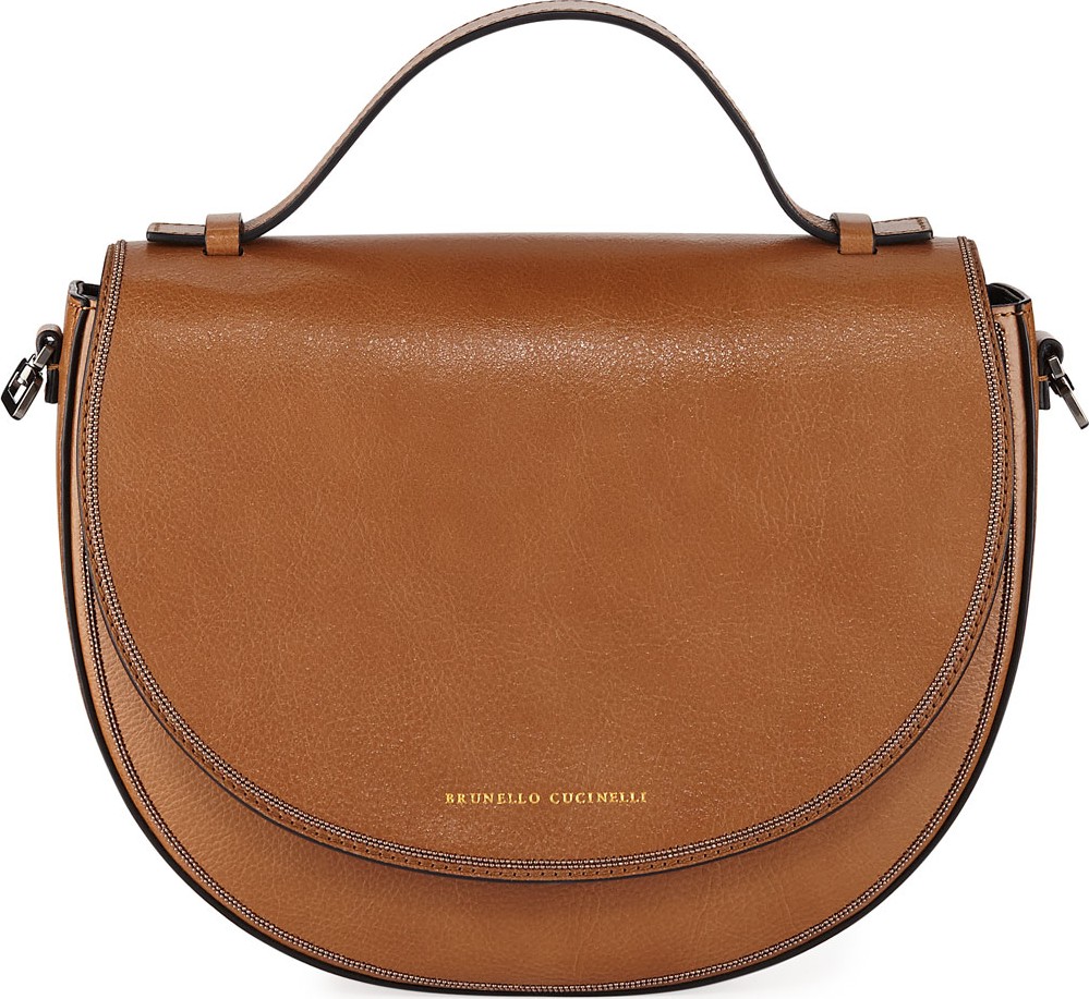 Brunello Cucinelli Leather and Monili Crossbody Saddle Bag