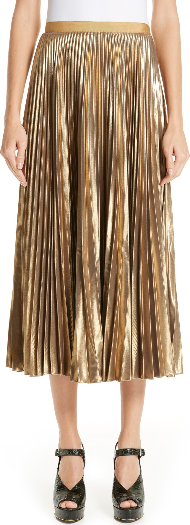 Dries Van Noten Pleated Metallic Skirt