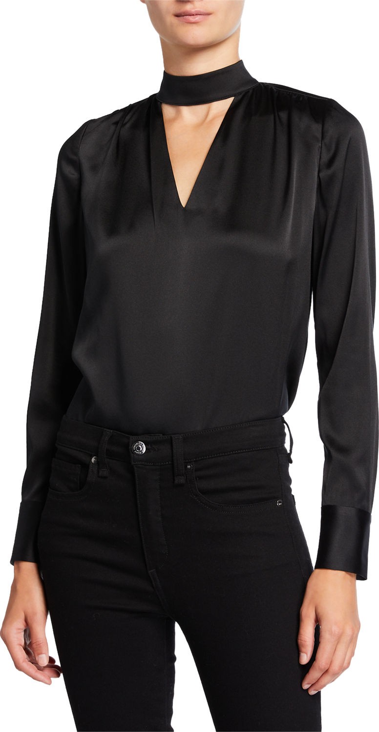 Veronica Beard Wade Tie-Neck Silk Top