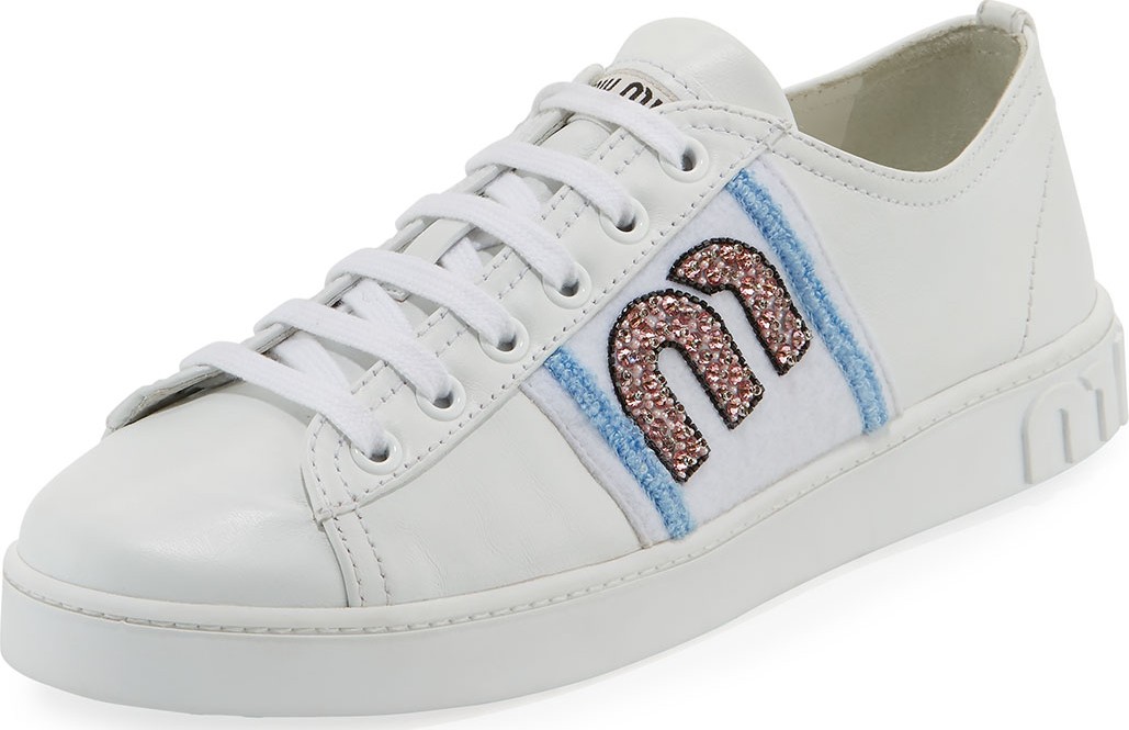 Miu Miu Leather Sneakers with Logo Patch
