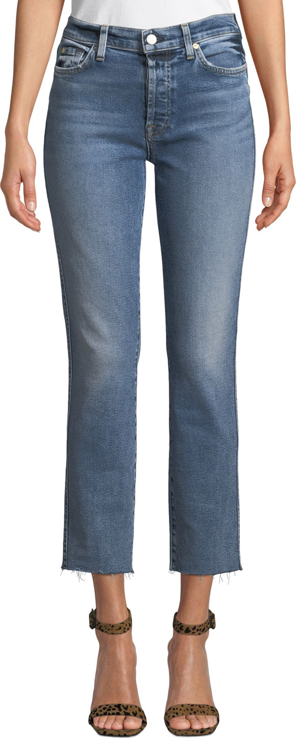 7 For All Mankind Edie Cropped Raw-Edge High-Rise Jeans