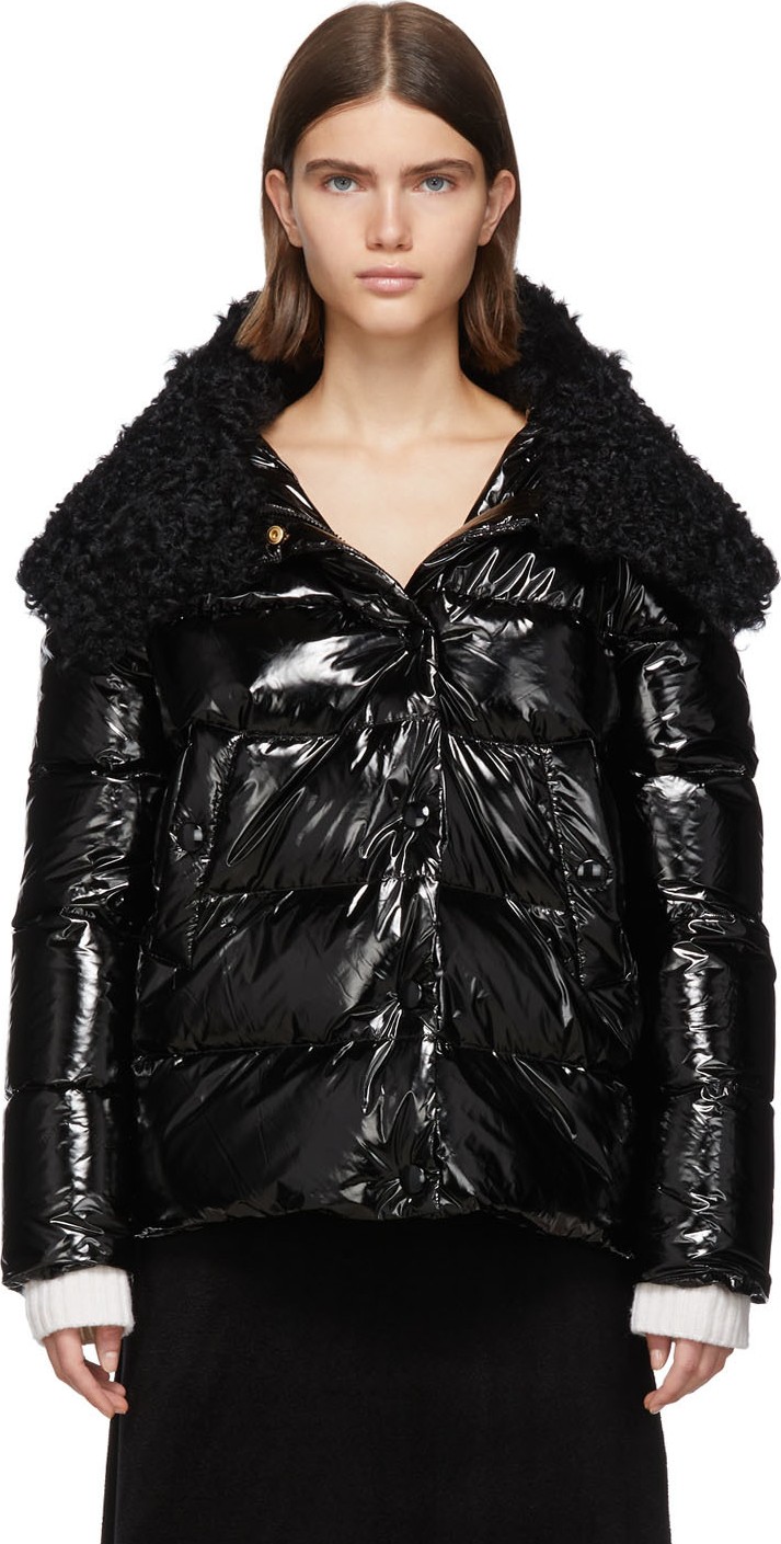 Yves Salomon Black Down & Wool Fur Jacket