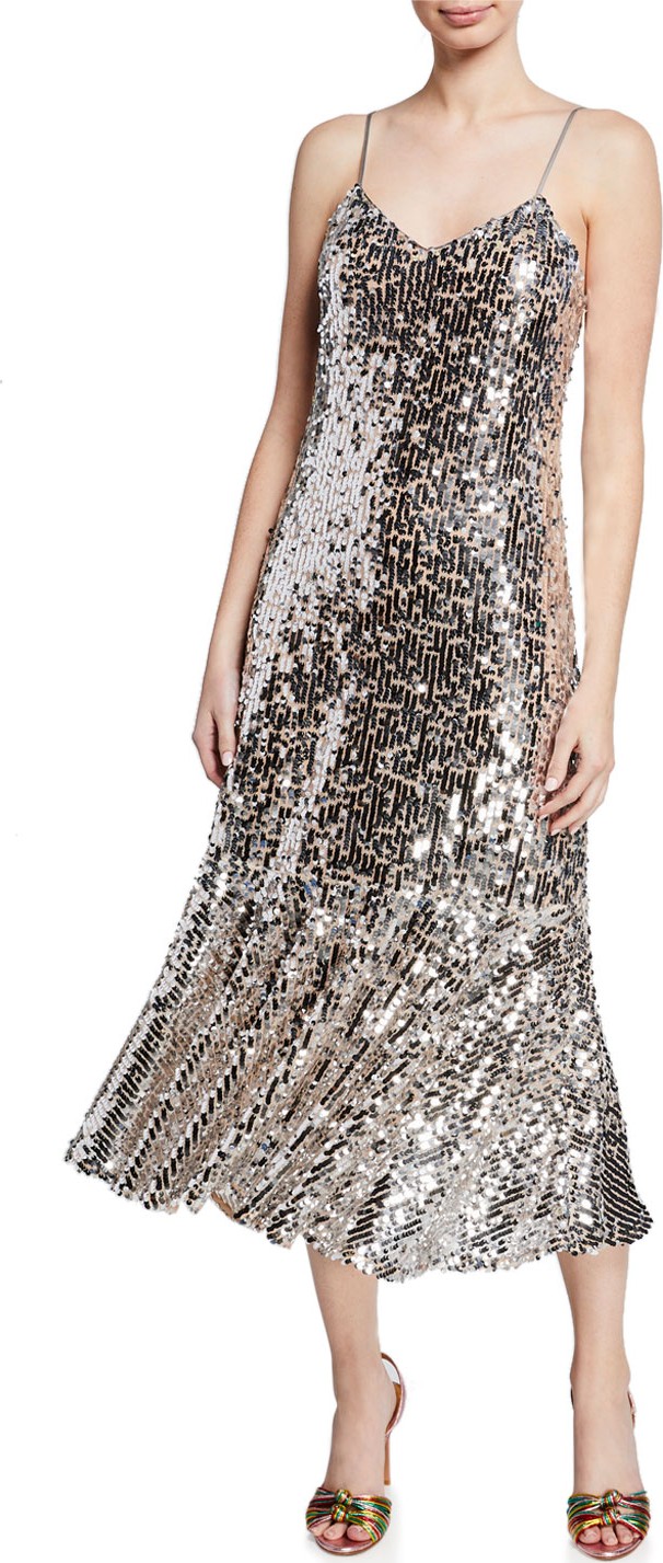 Veronica Beard Mykola Sequined Fit-and-Flare Midi Dress