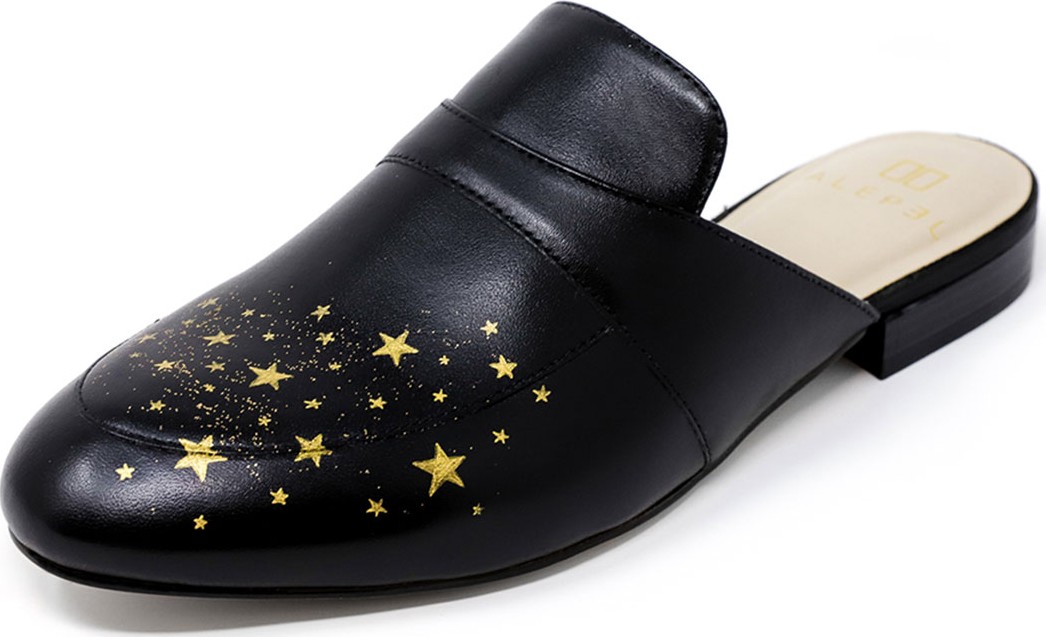 Alepel Hand-Painted Star Flat Leather Slide Mules