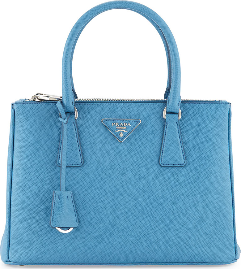 Prada Saffiano Lux Small Double-Zip Tote Bag, Light Blue (Mare)