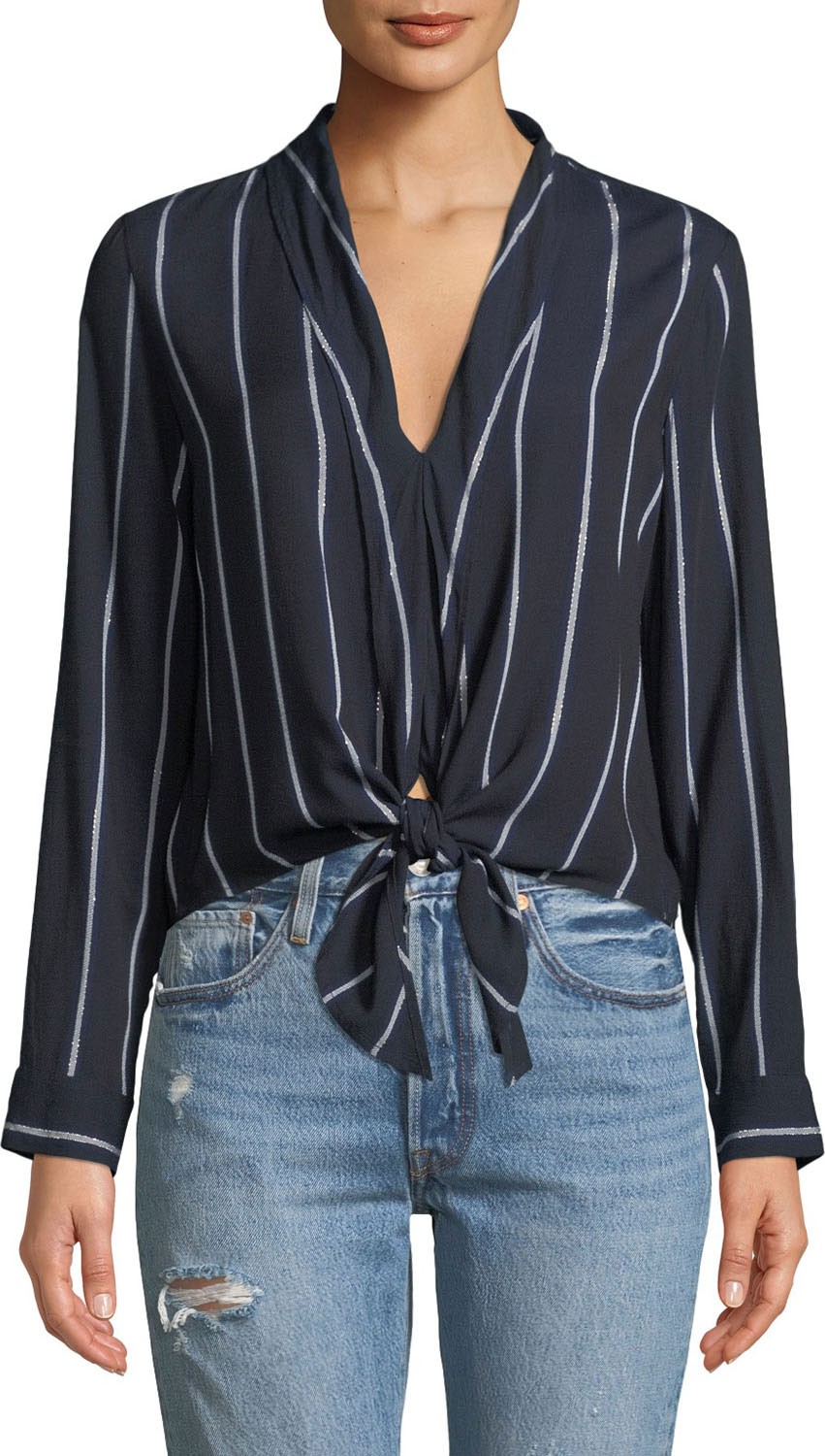 RAILS Ava V-Neck Tie-Front Striped Top