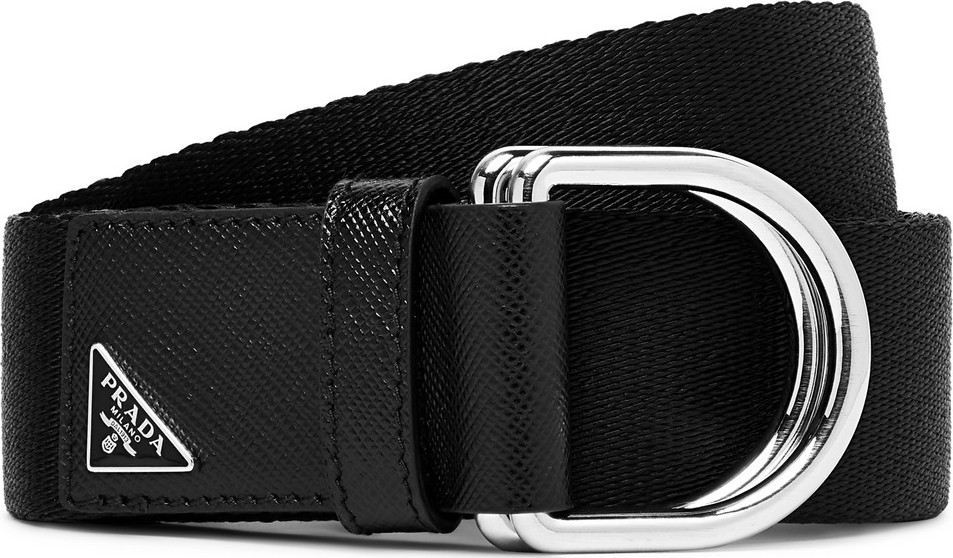 Prada 3.5cm Black Saffiano Leather-Trimmed Webbing Belt