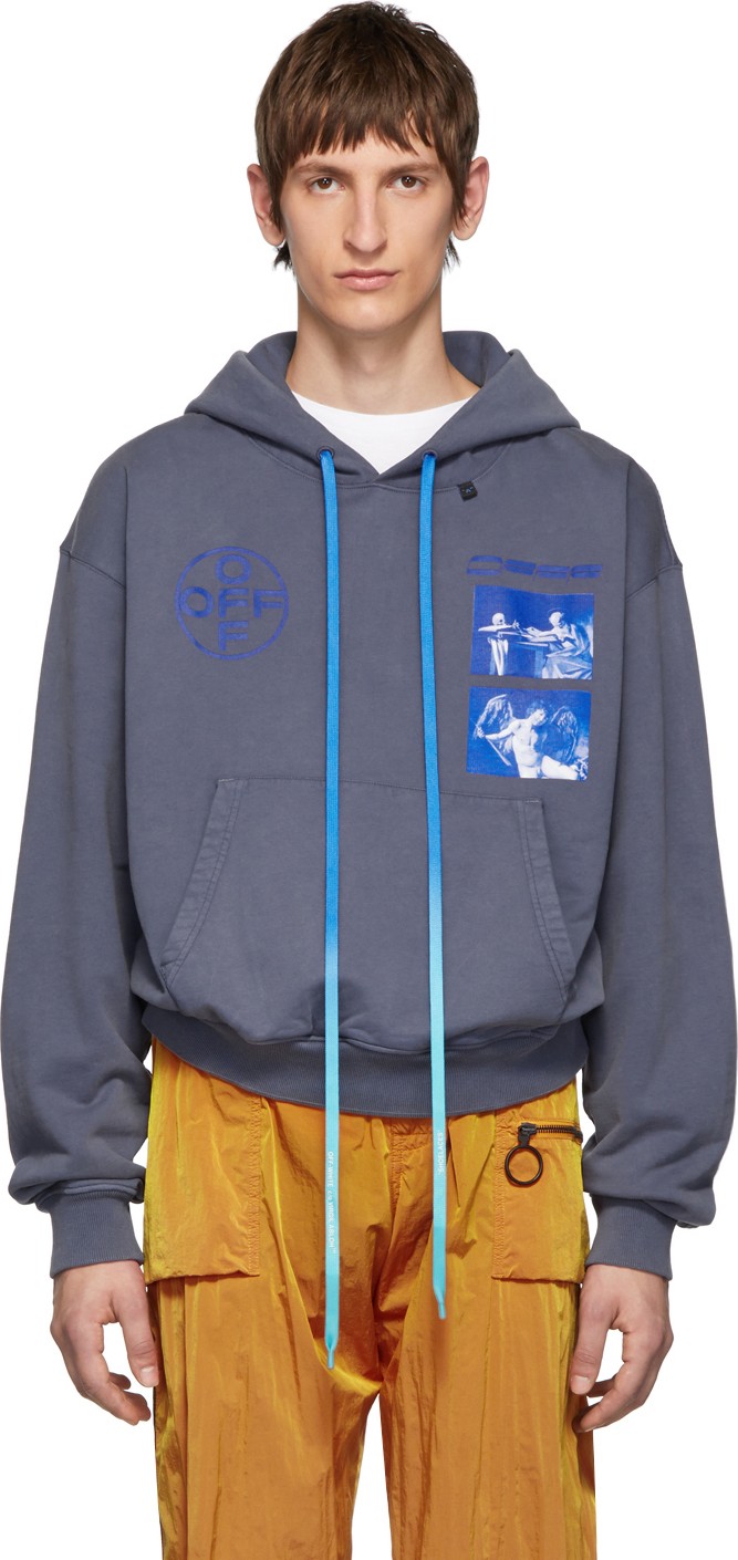 Off White Indigo Hardcore Caravaggio Oversized Hoodie