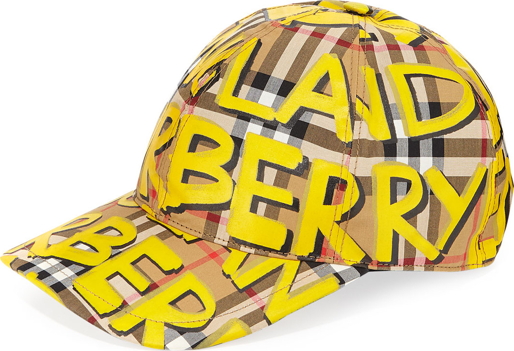 Burberry London England Graffiti Marker Logo Check Baseball Cap