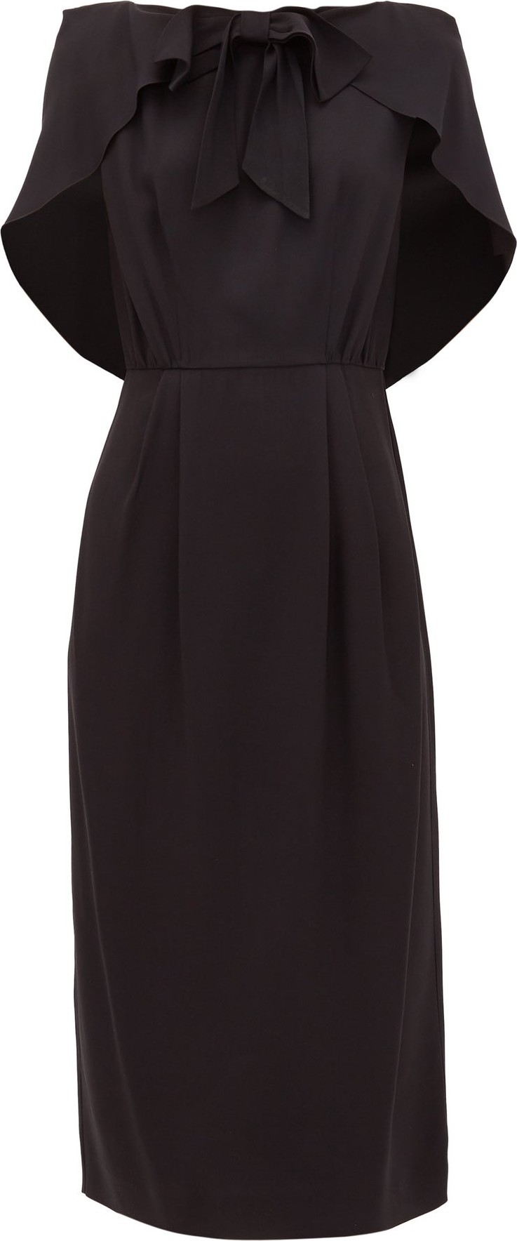 Prada Cape-shoulder crepe midi dress