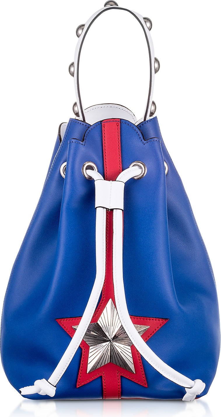 Les Jeunes Etoiles Blue and Red Leather Vega Bucket Bag
