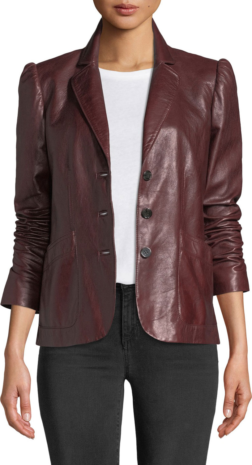 Rebecca Taylor Notch-Collar Button-Front Leather Jacket