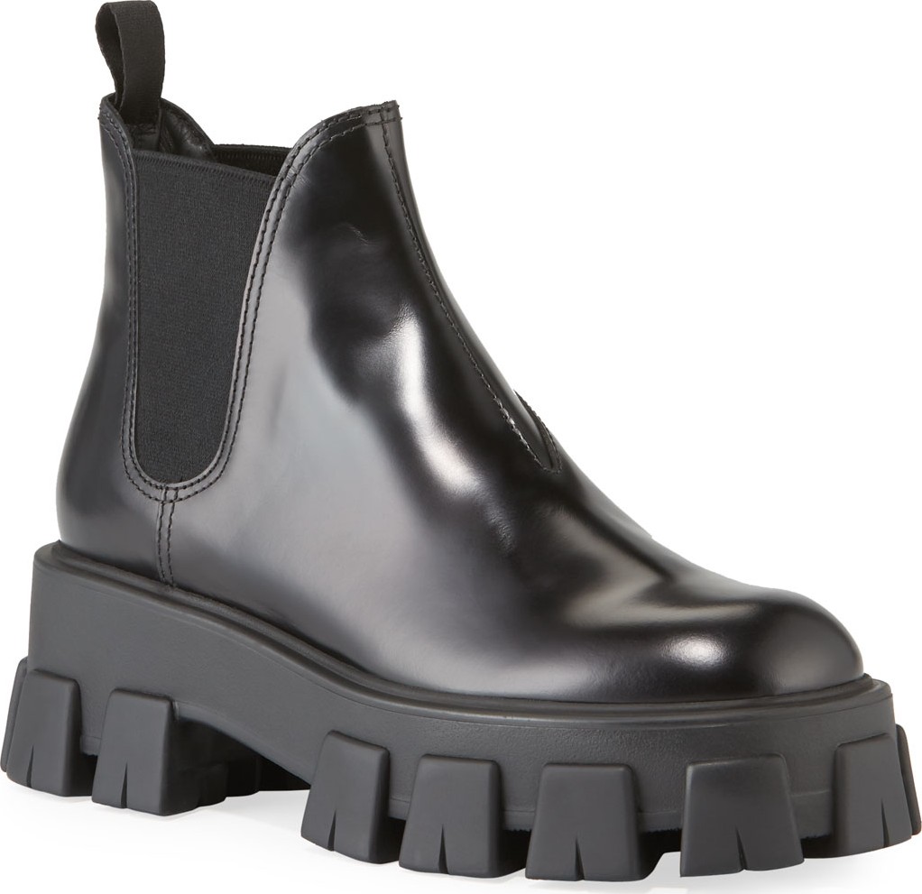 Prada Spazzolato Leather Lug Platform Boots