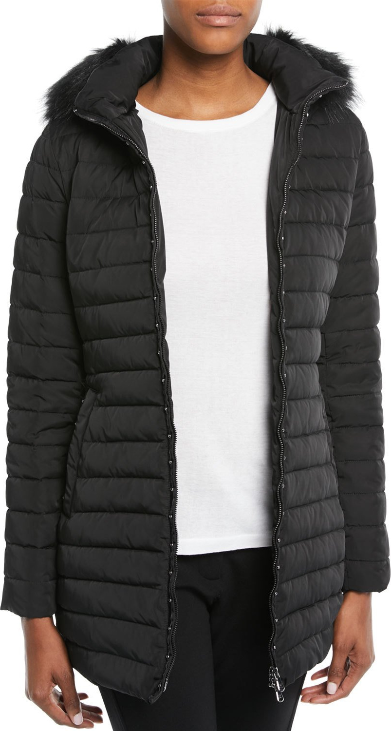 Emporio Armani Zip-Front Fitted Quilted Puffer Parka Jacket w/ Detached Hood