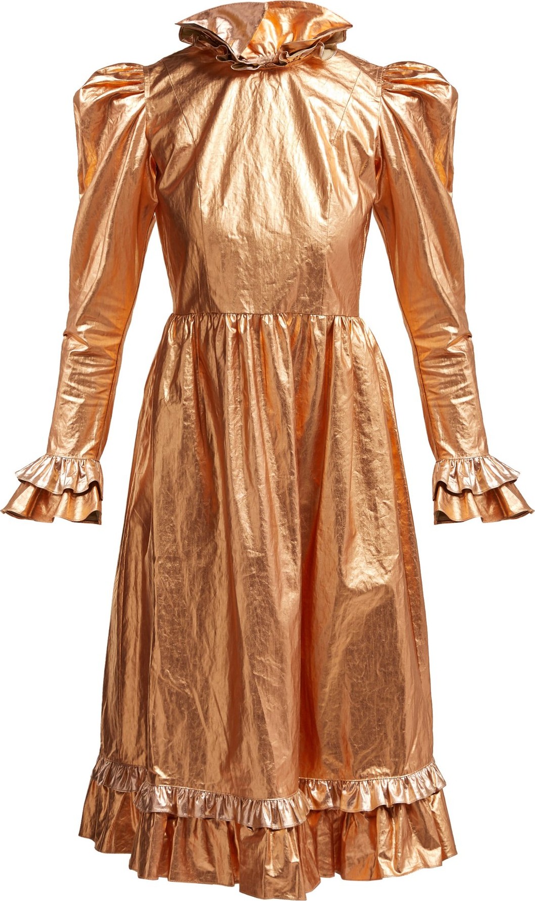 Batsheva Ruffled coated-cotton prairie midi dress