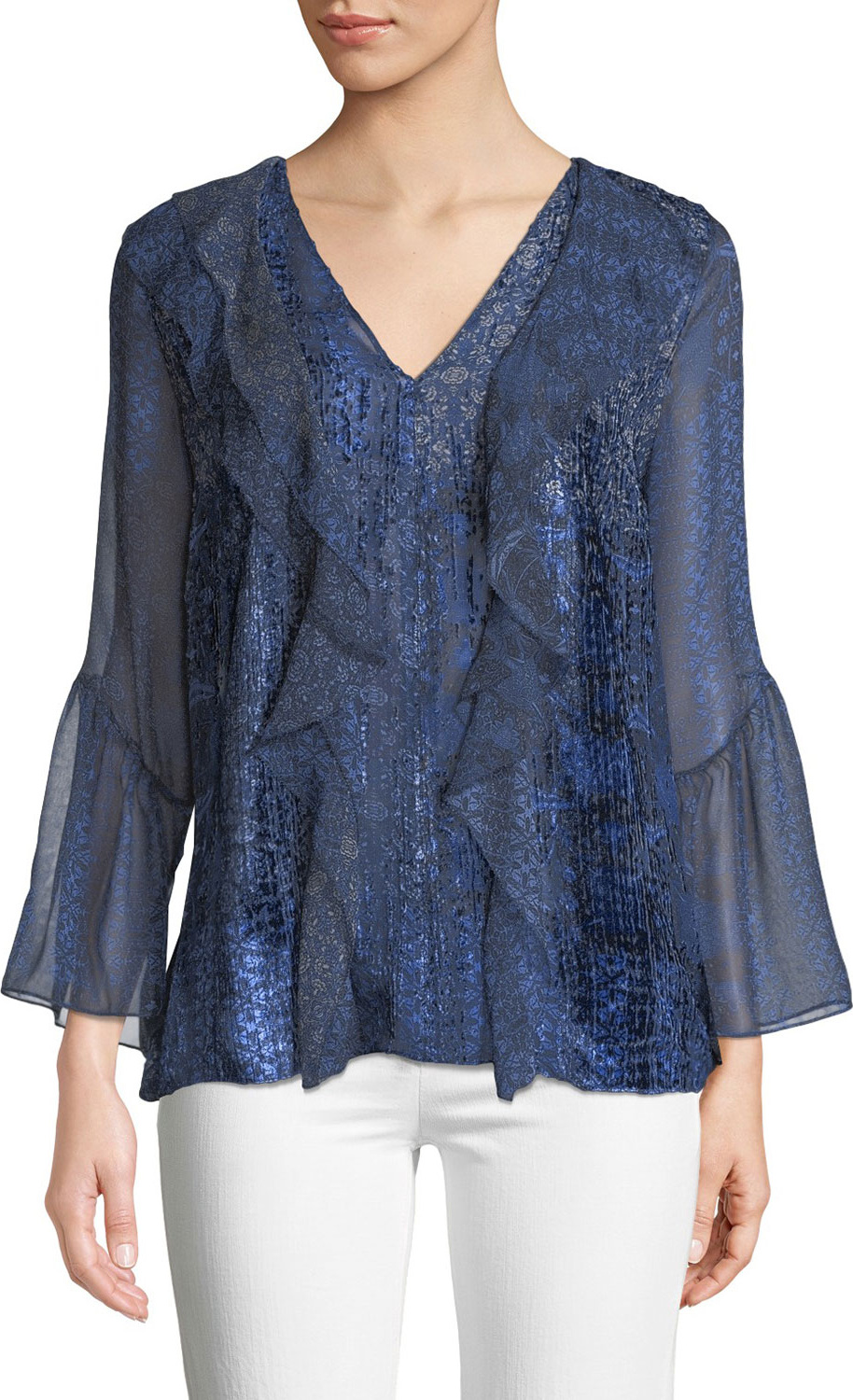 Elie Tahari Beverly Ruffled Silk-Blend Blouse
