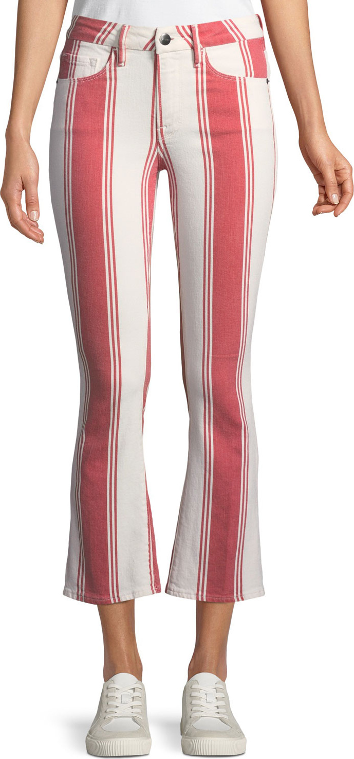 FRAME DENIM Mid-Rise Striped-Denim Cropped Mini Boot-Cut Jeans