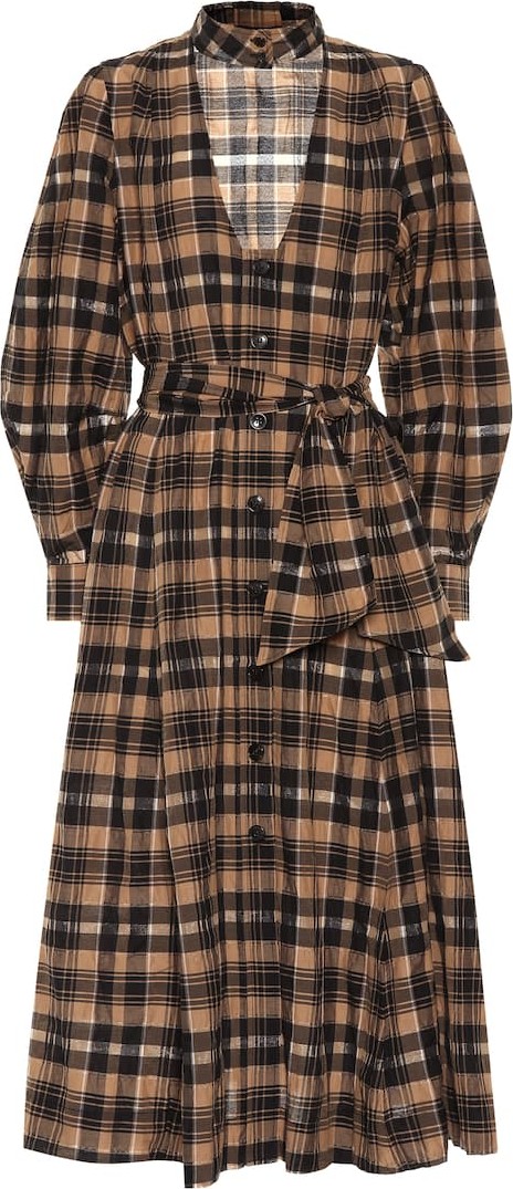 Ganni Check cotton-blend midi dress