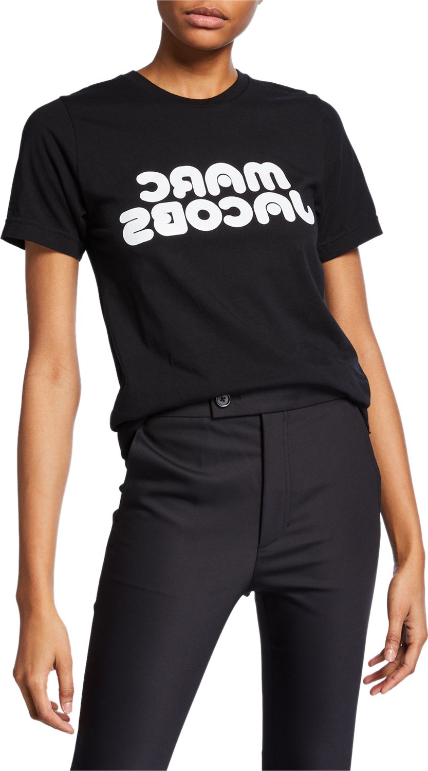 MARC JACOBS Short-Sleeve Backwards-Logo Graphic Tee, Black