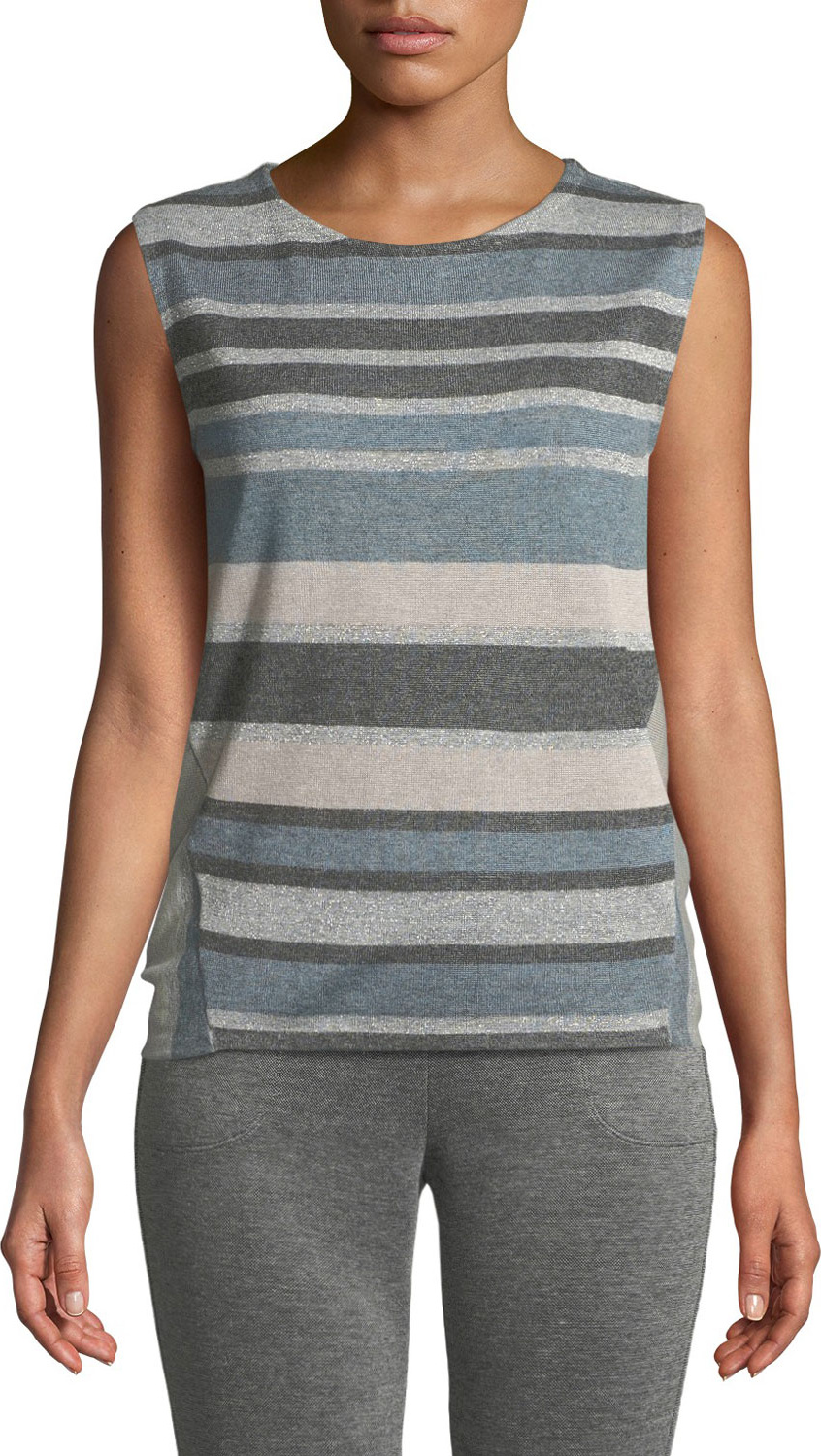 St. John Sleeveless Shimmer Striped Shell