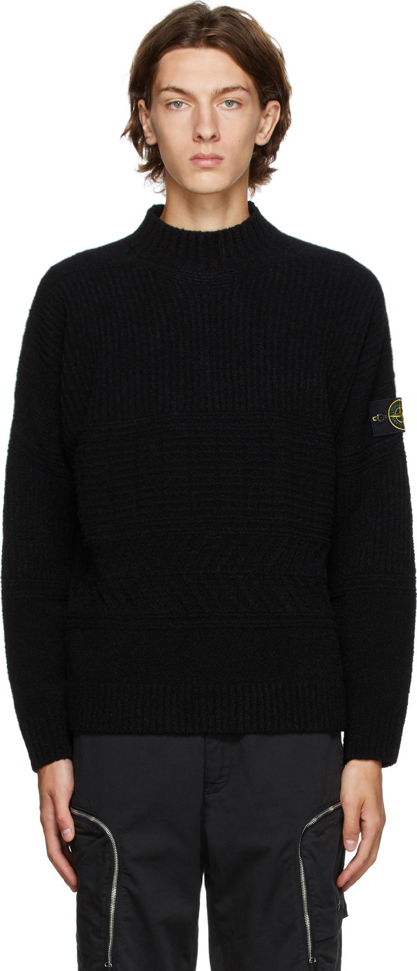 Stone Island - Black Wool Mock Neck Sweater Stone Island - Black Wool Mock Neck Sweater