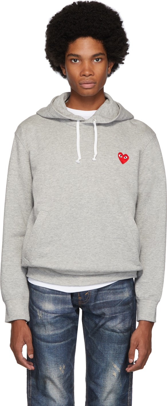 Comme Des Garcons PLAY Grey Heart Patch Hoodie