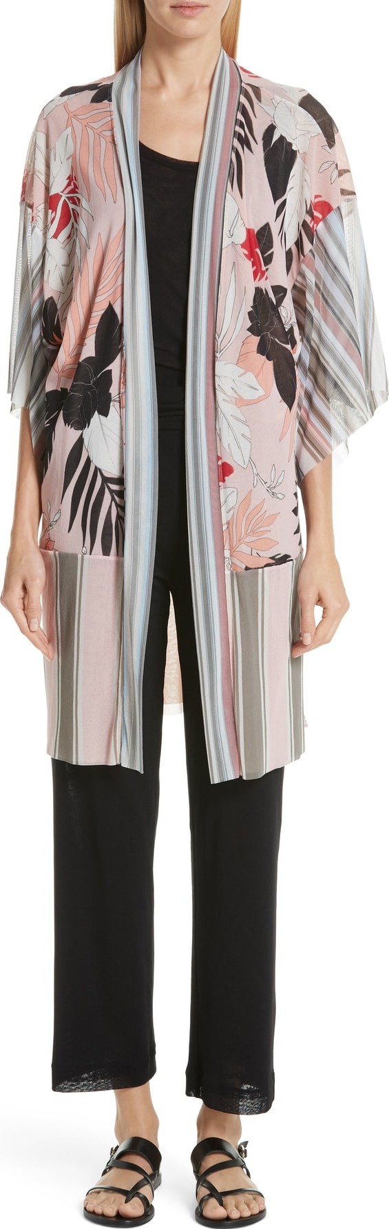 Fuzzi Mixed Print Long Tulle Cardigan